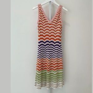 M MISSONI ORANGE MULTI CHEVRON KNIT DRESS SIZE IT 42 / US 8 NWOTS!